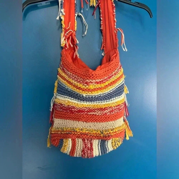 FREE PEOPLE MULTICOLOR CROCHET NORTHBOUND HOBO CROSSBODY BAG BOHO FRINGE - Picture 5 of 7